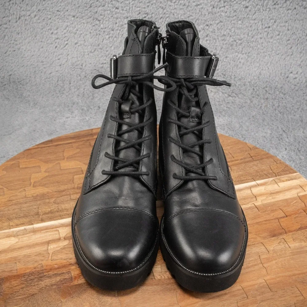 Franco Sarto Shoes Women's 6M Black Ankle Boots Carlson Lace‎ Up Leather Buckle